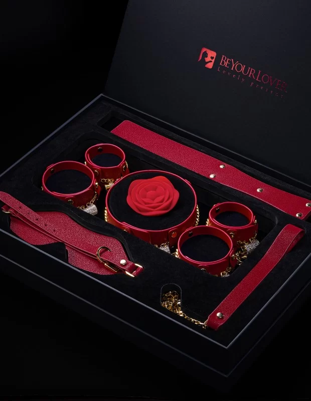 SM情趣セット 赤 レザー風 BeYourLover 超豪華SM 拘束具 フルセット6点 ワインレッド アダルト